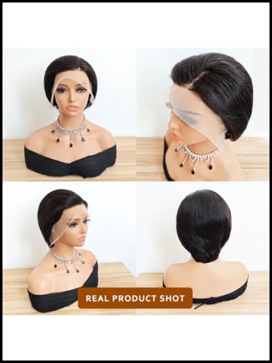 13x4 Lace Front Pixie Cut Wig 100% Human Hair Straight Short Bob Lightweight main image 5